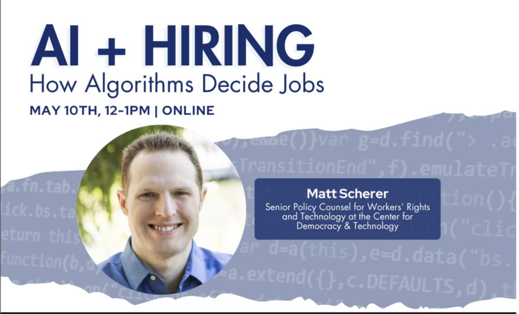 AI and Hiring event image featured headshot of CDT's Matt Scherer.
